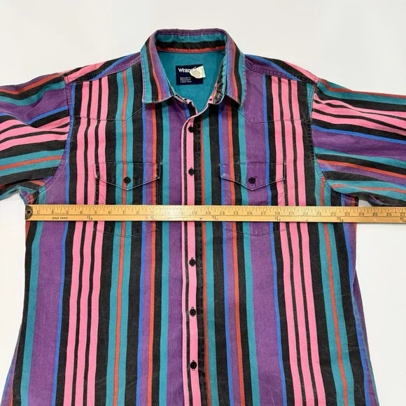 Vtg Wrangler Brushpopper Shirt 17 36 Western Rodeo Cowboy Pink Purple Teal 90s
